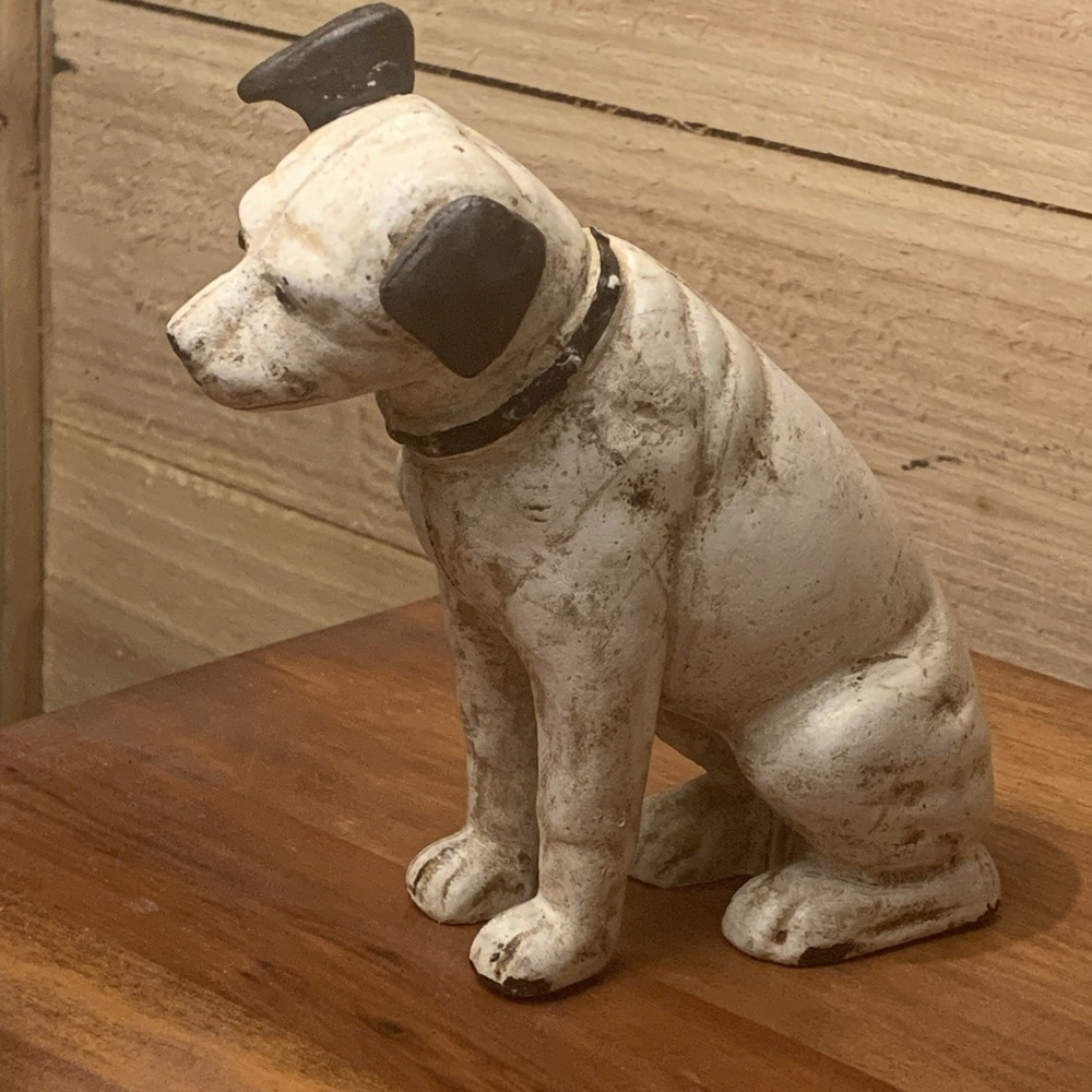 VTG Dept 56 Cast Iron 6" RCA‎ Victor Nipper The Dog Money Coin Bank Glass Eyes